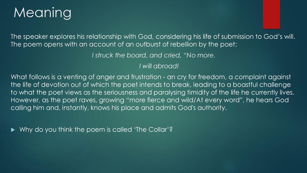 analysis of the poem the collar by george herbert