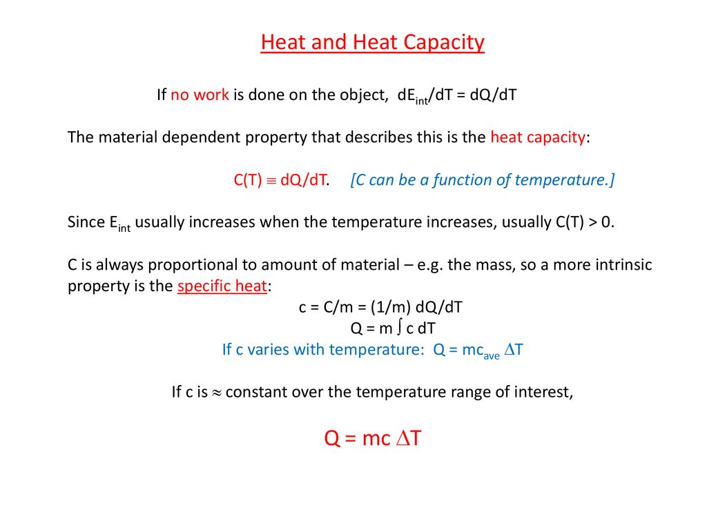 Eint = Q + W Calorimetry: - ppt download