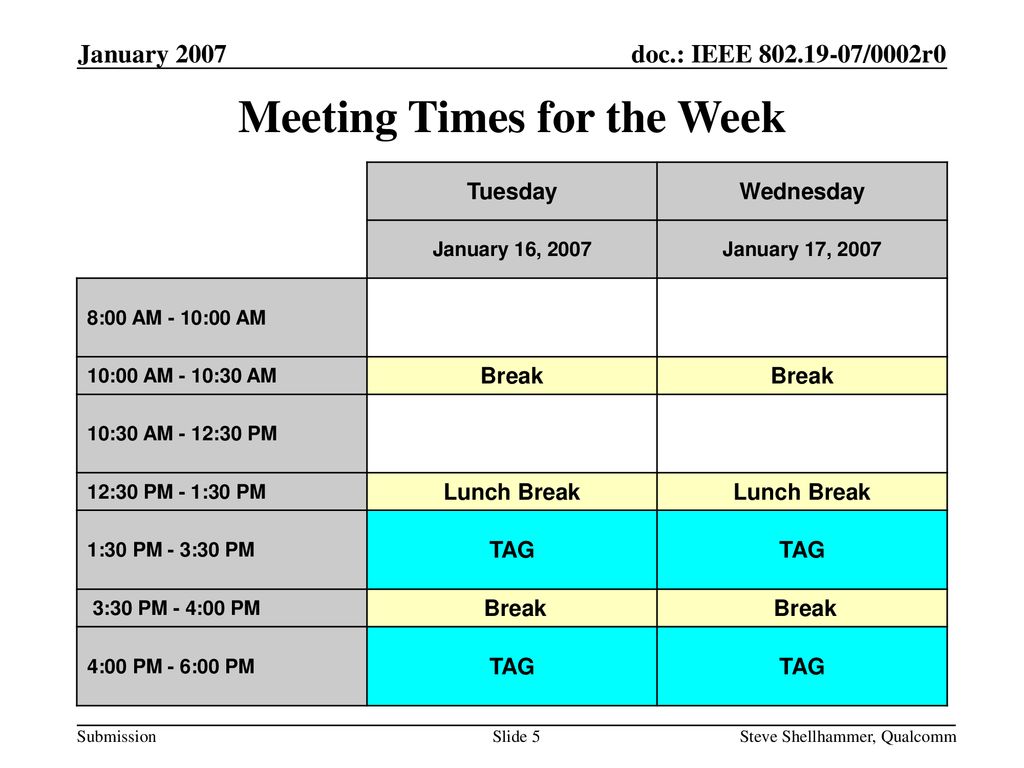 Meeting Times for the Week