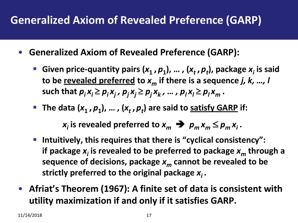 Generalized Axiom of Revealed Preference (GARP)