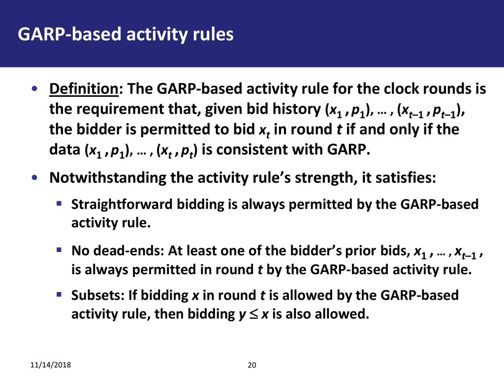 GARP-based activity rules