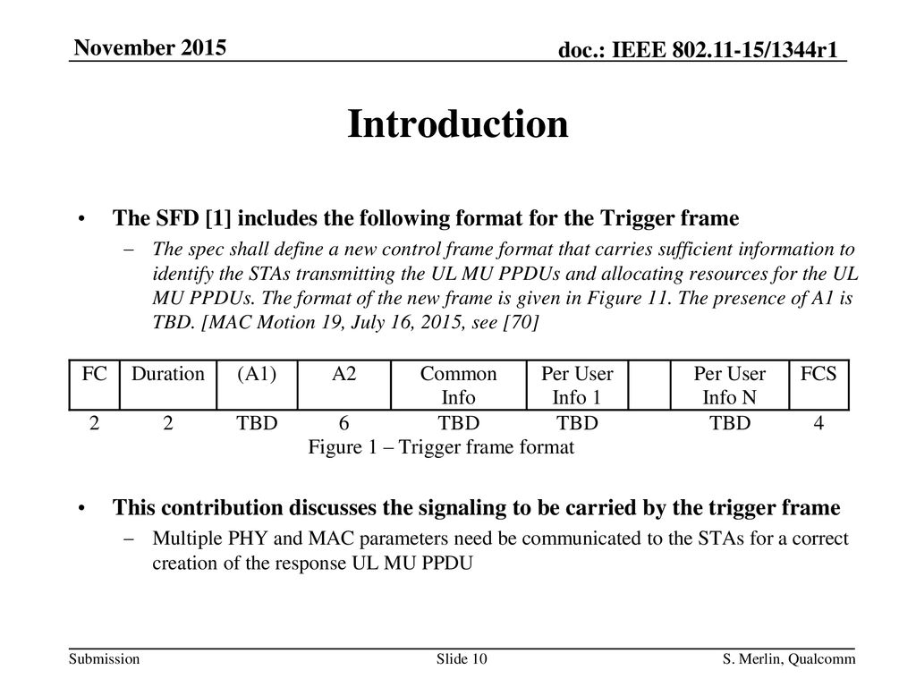Introduction The SFD [1] includes the following format for the Trigger frame.