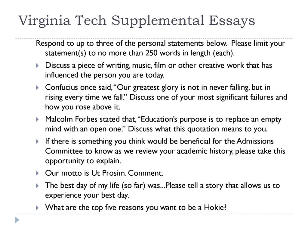 virginia tech secondary essays