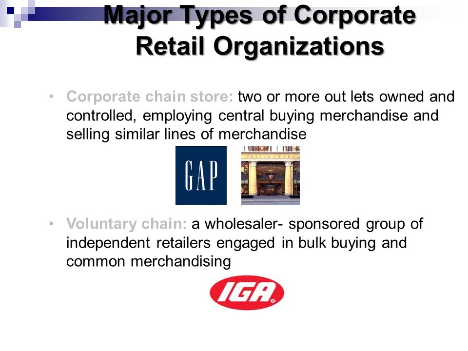 Major Types of Corporate Retail Organizations