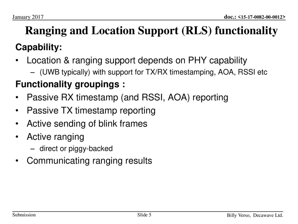 Ranging and Location Support (RLS) functionality