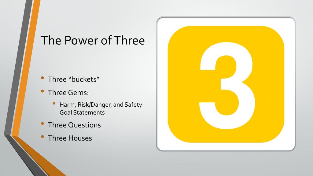The Power of Three Three buckets Three Gems: Three Questions