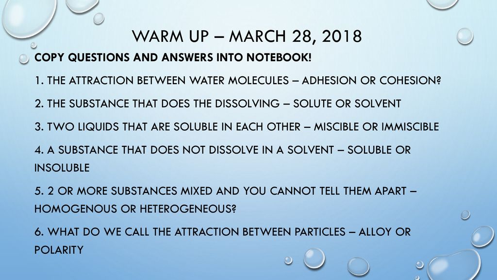 Warm Up – March 28, 2018