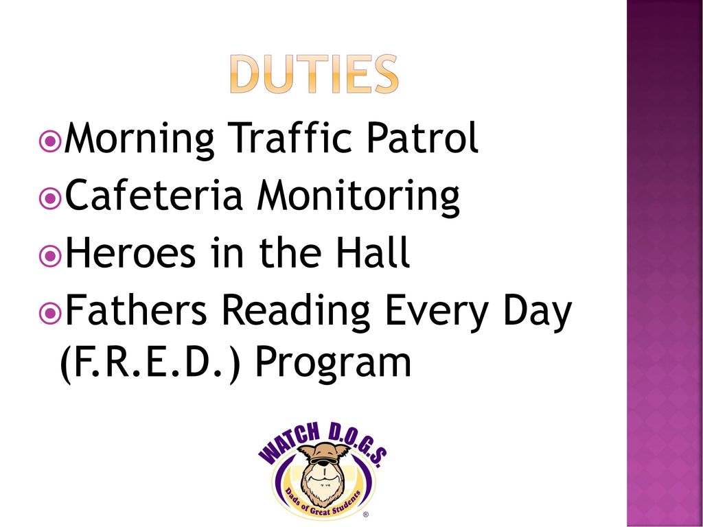 Duties Morning Traffic Patrol Cafeteria Monitoring Heroes in the Hall