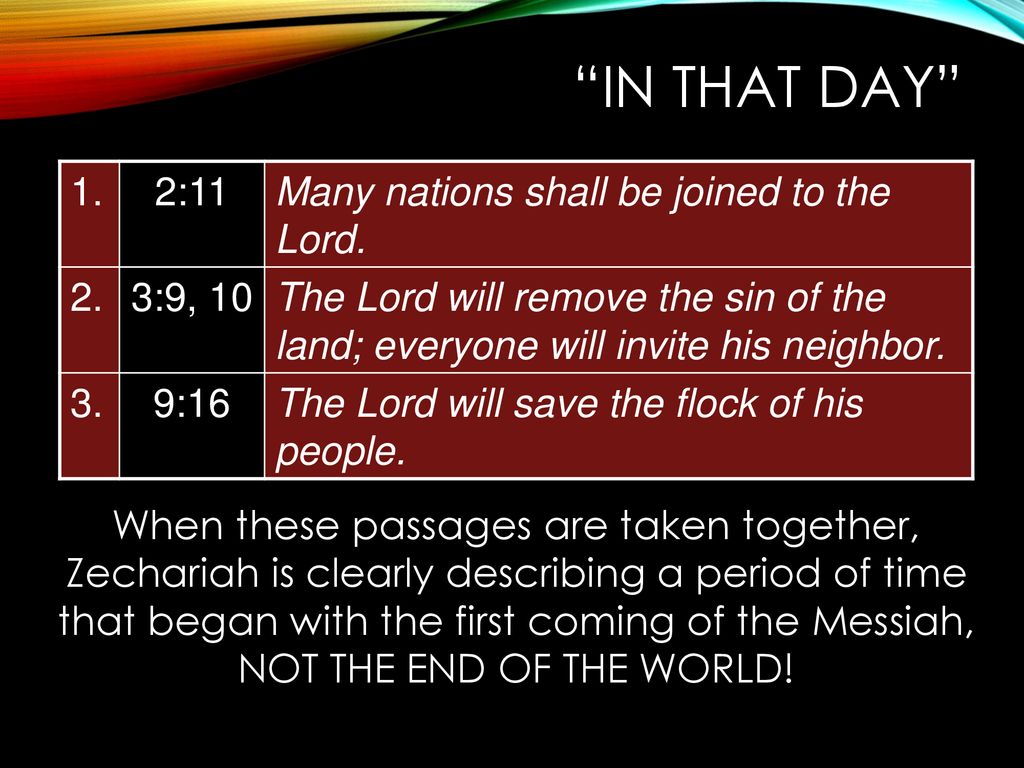 IN THAT DAY 1. 2:11 Many nations shall be joined to the Lord. 2.