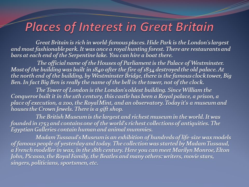 Places of Interest in Great Britain