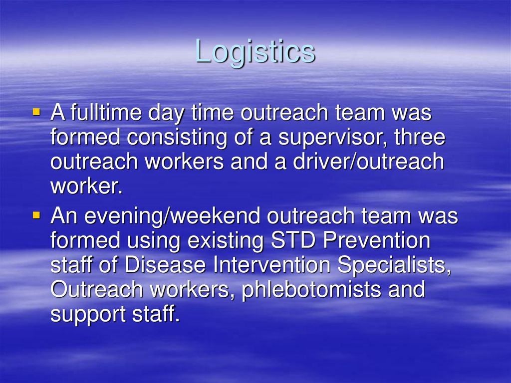 Outreach HIV/STD Program Effectively Screening in Hot Spots of