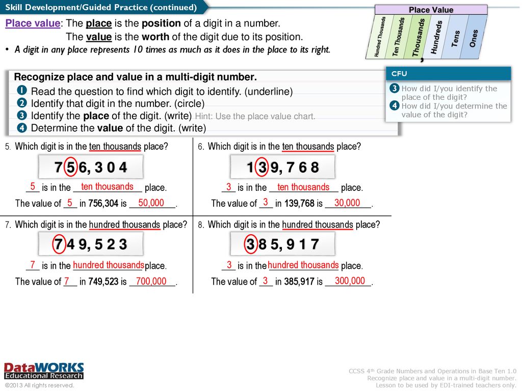 We will recognize1 place and value in a multi-digit number. - ppt download