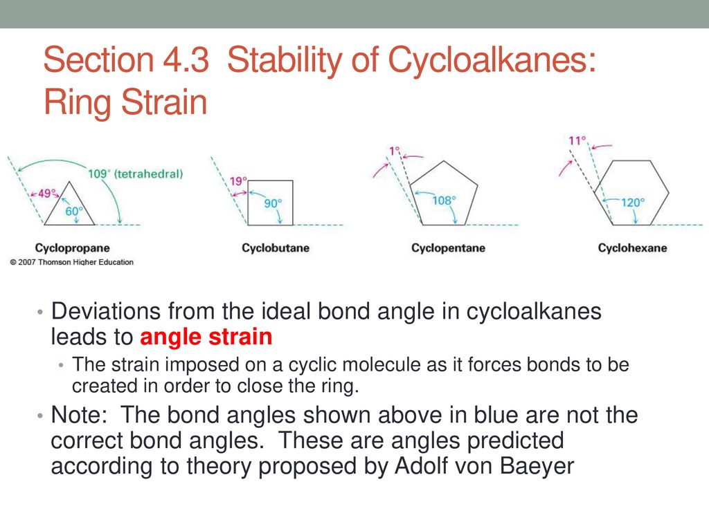 Section 4.3 Stability of Cycloalkanes: Ring Strain