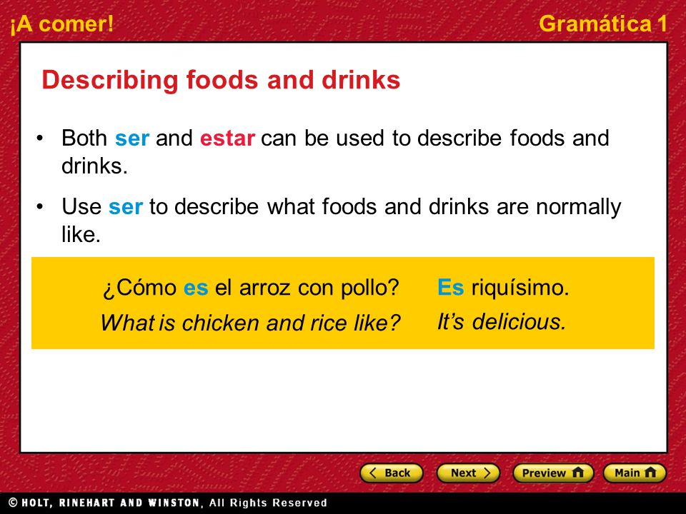 Describing foods and drinks