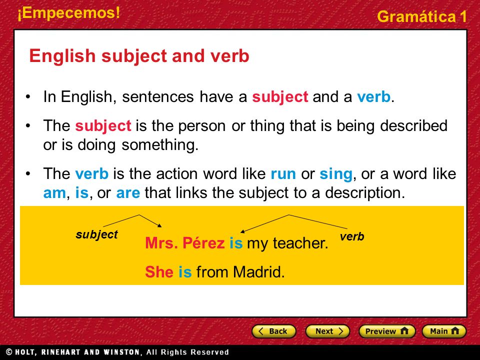 English subject and verb