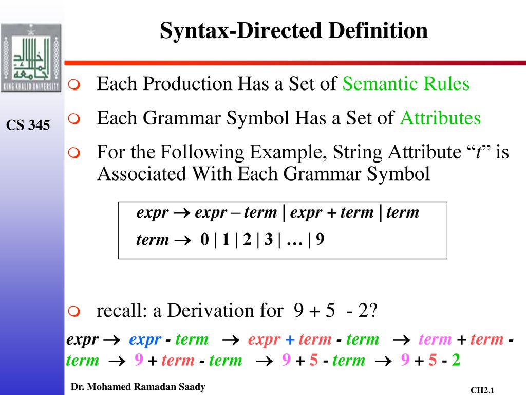 syntax directed definition for assignment statement