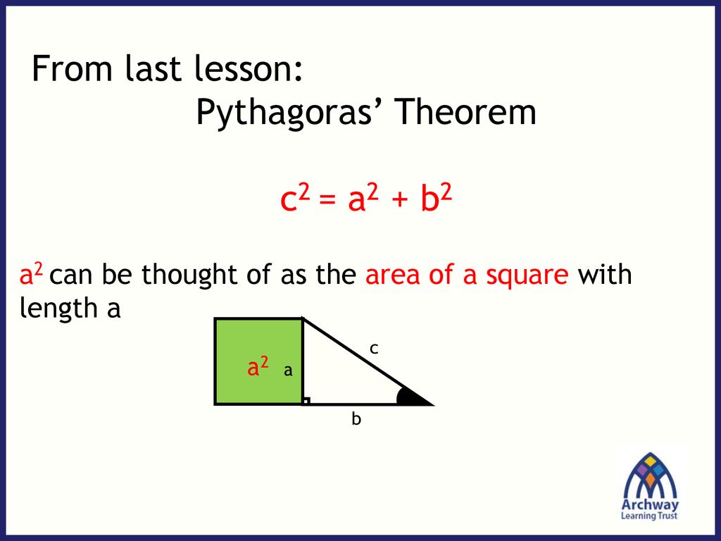 From last lesson pythagoras theorem c2 a2 b2 ppt download