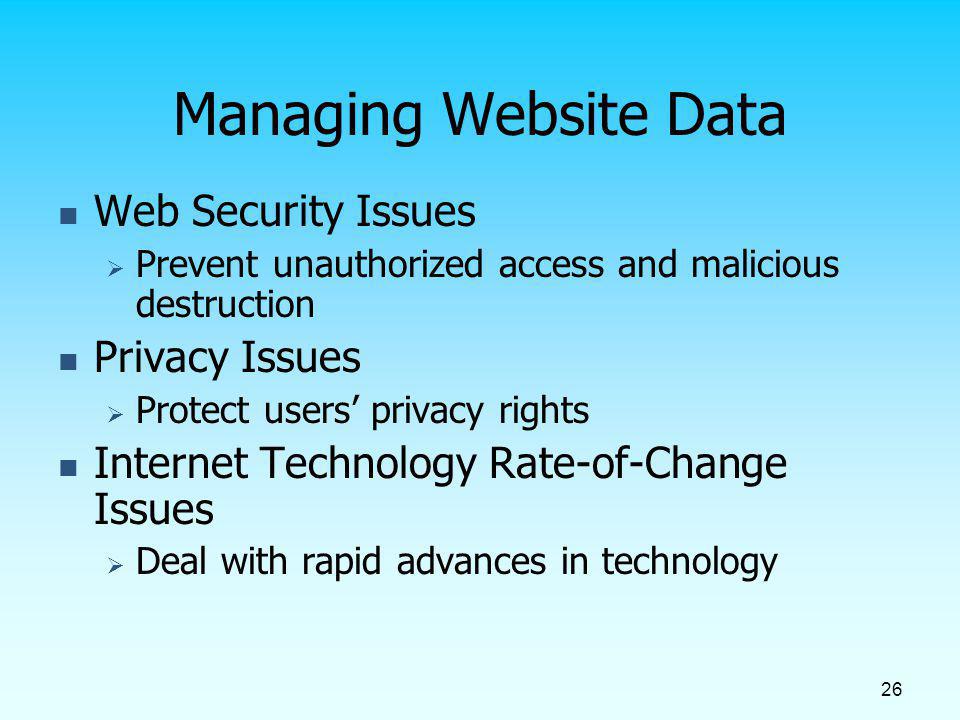 Managing Website Data Web Security Issues Privacy Issues