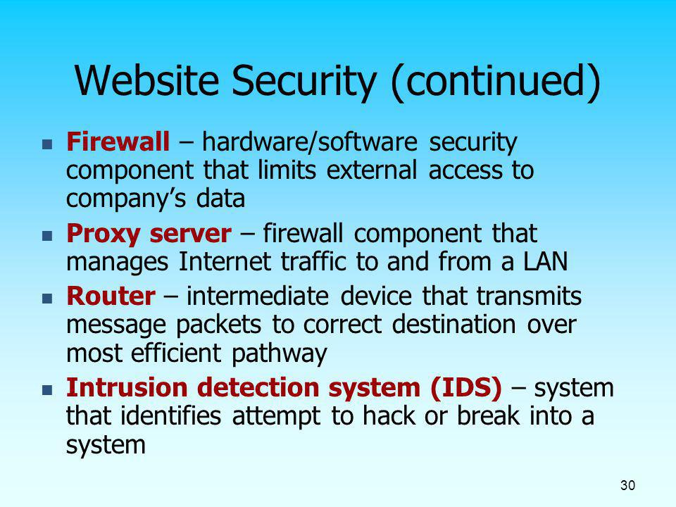 Website Security (continued)