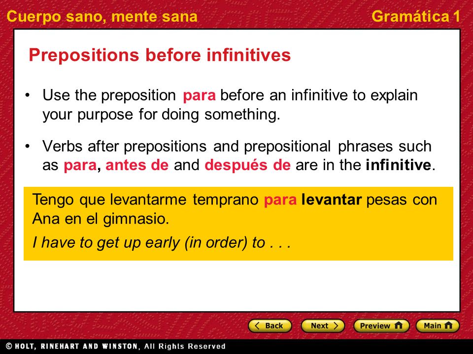 Prepositions before infinitives