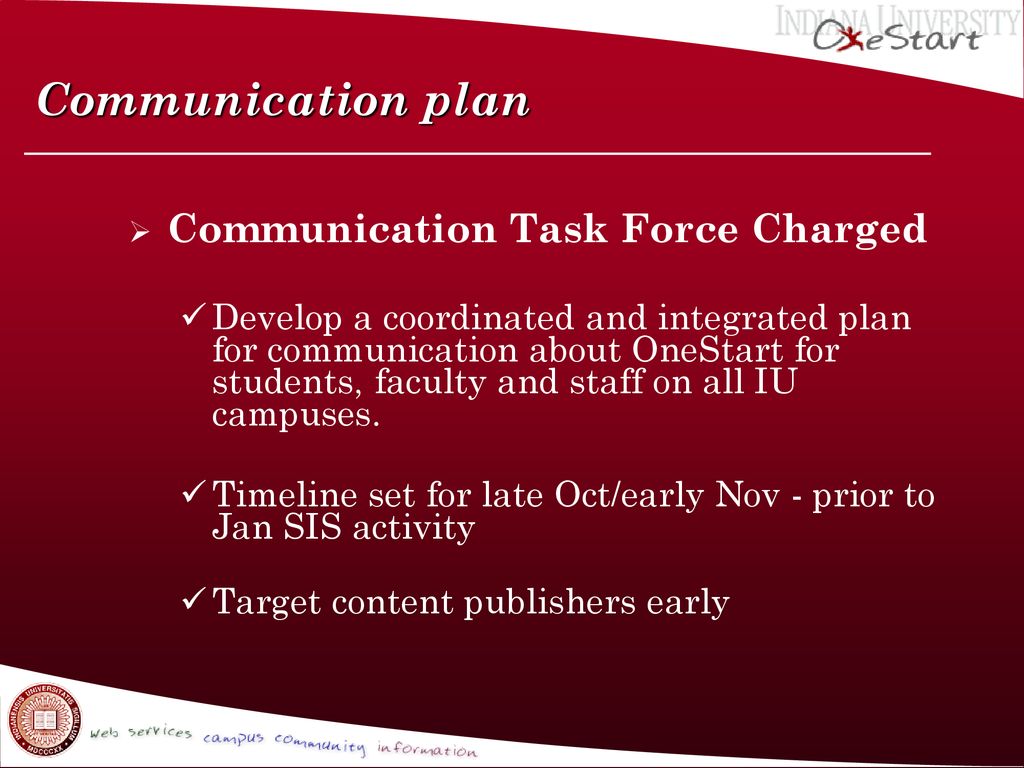 Communication plan Communication Task Force Charged