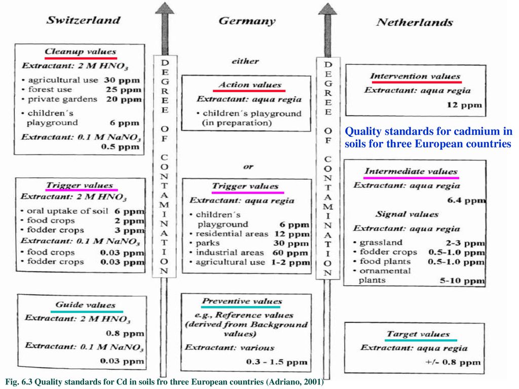 Quality standards for cadmium in soils for three European countries