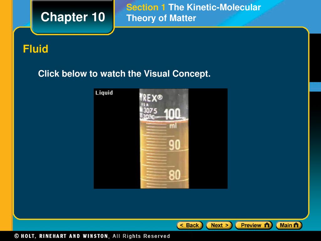 Chapter 10 Fluid Section 1 The Kinetic-Molecular Theory of Matter