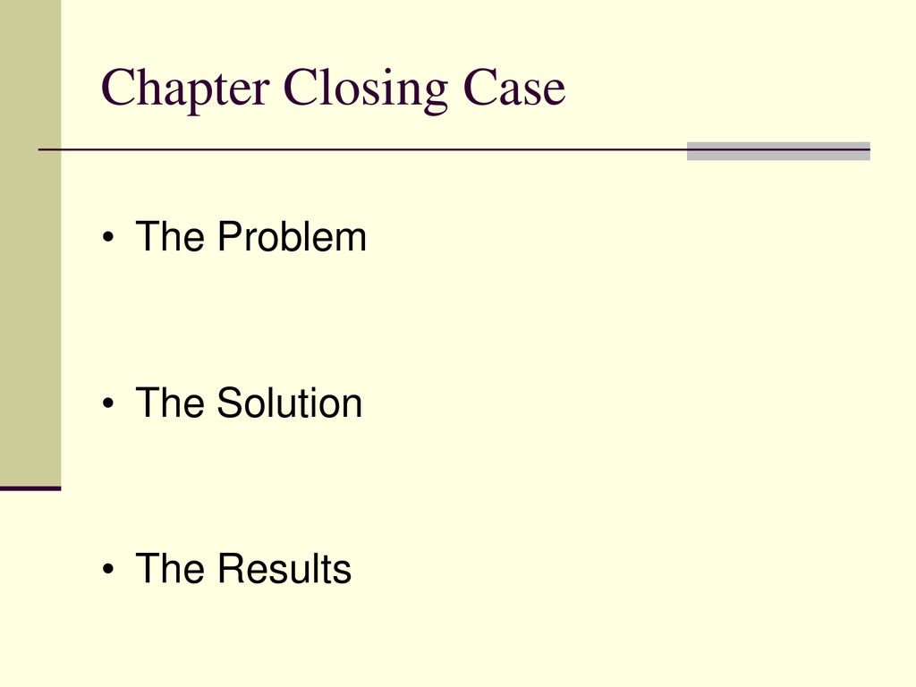 Chapter Closing Case The Problem The Solution The Results