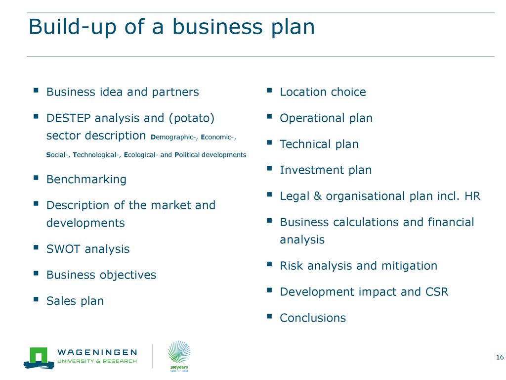Build-up of a business plan