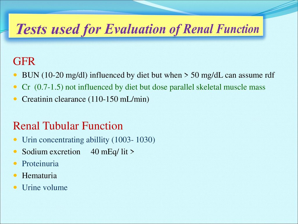 Tests used for Evaluation of Renal Function