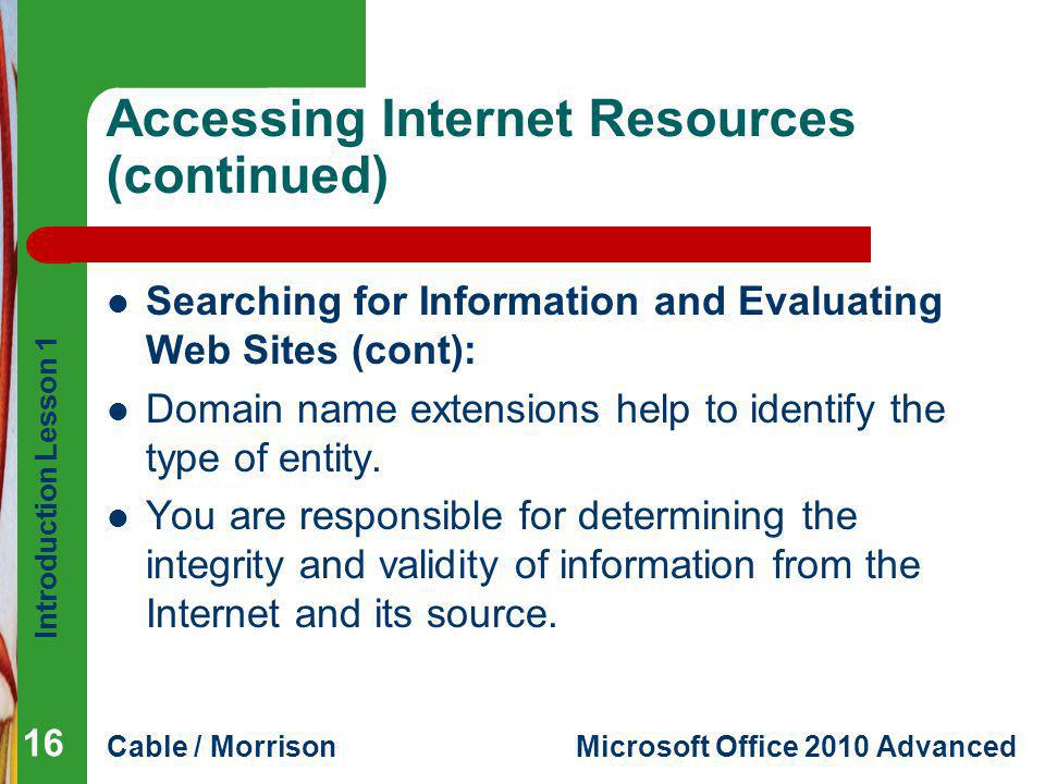 Accessing Internet Resources (continued)