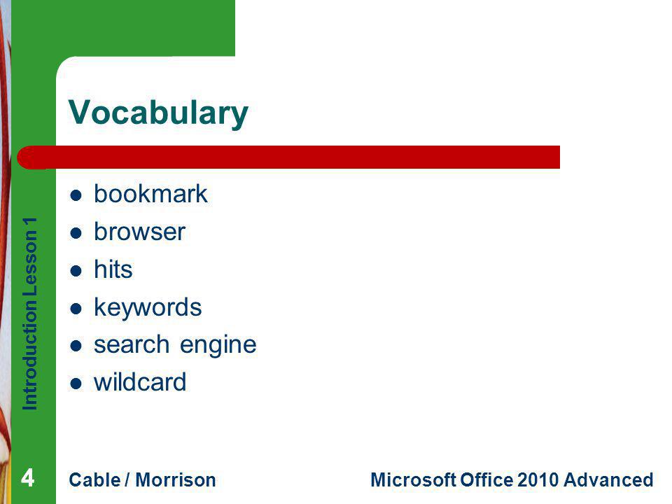 Vocabulary bookmark browser hits keywords search engine wildcard 4 4