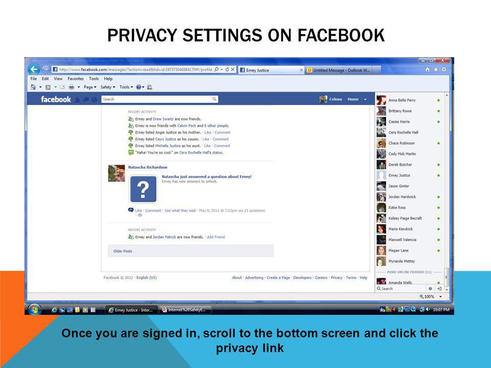 Privacy settings on Facebook