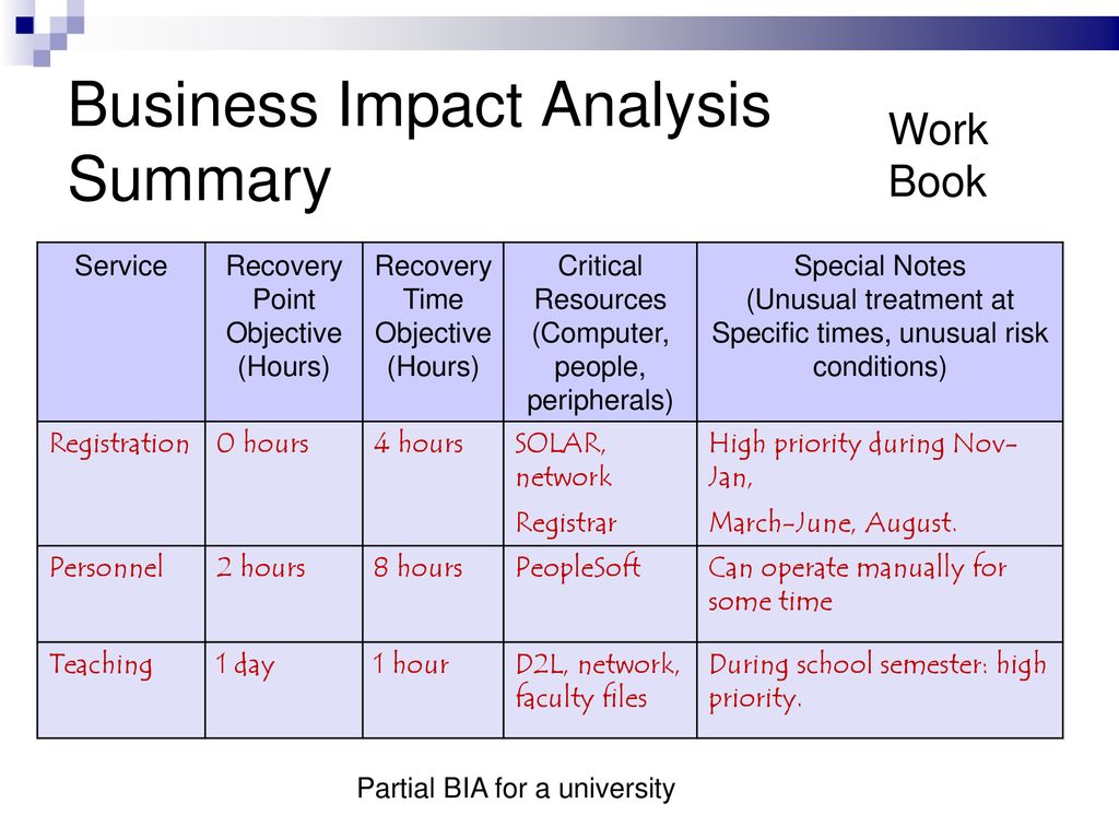 Business Impact Analysis Summary