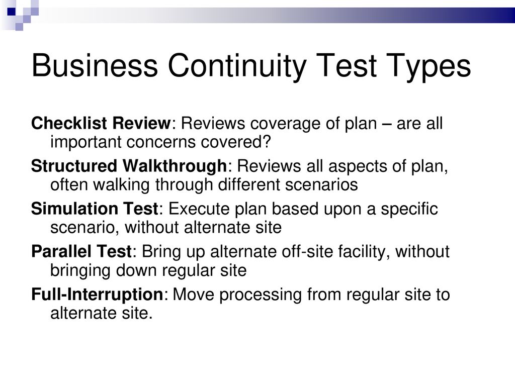 Business Continuity Test Types