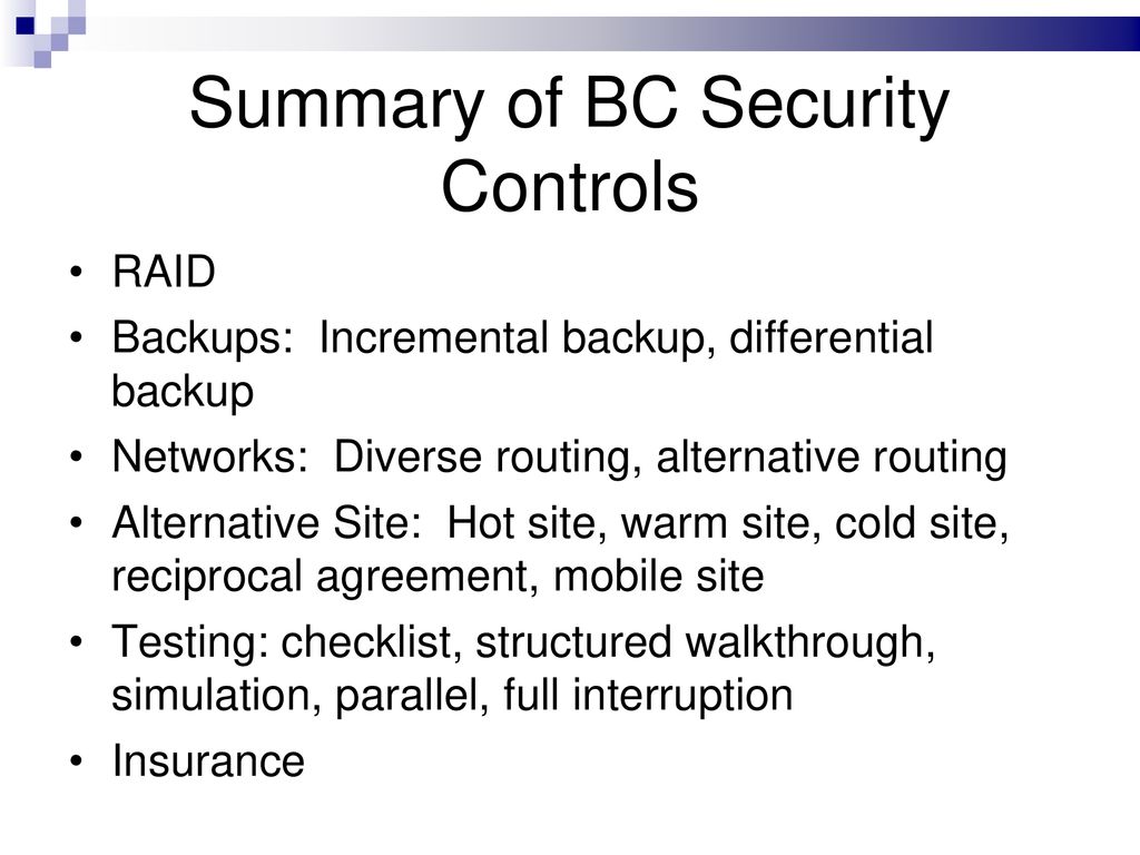 Summary of BC Security Controls
