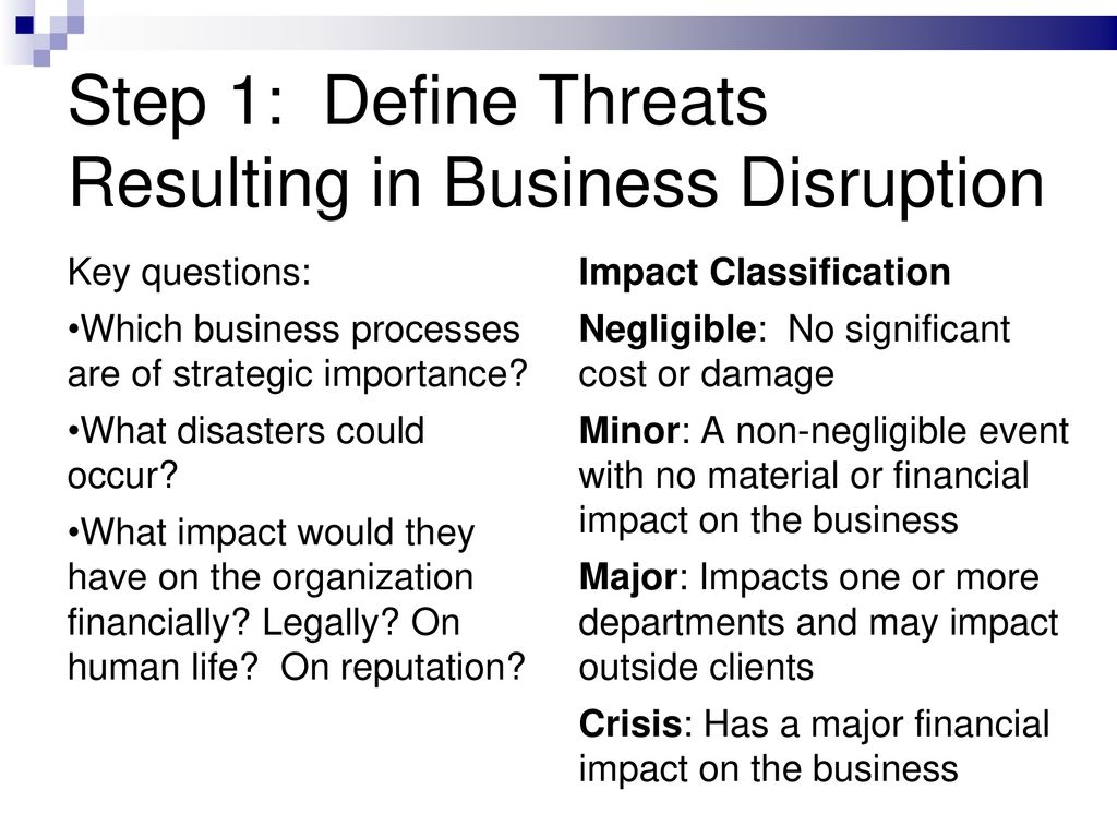Step 1: Define Threats Resulting in Business Disruption