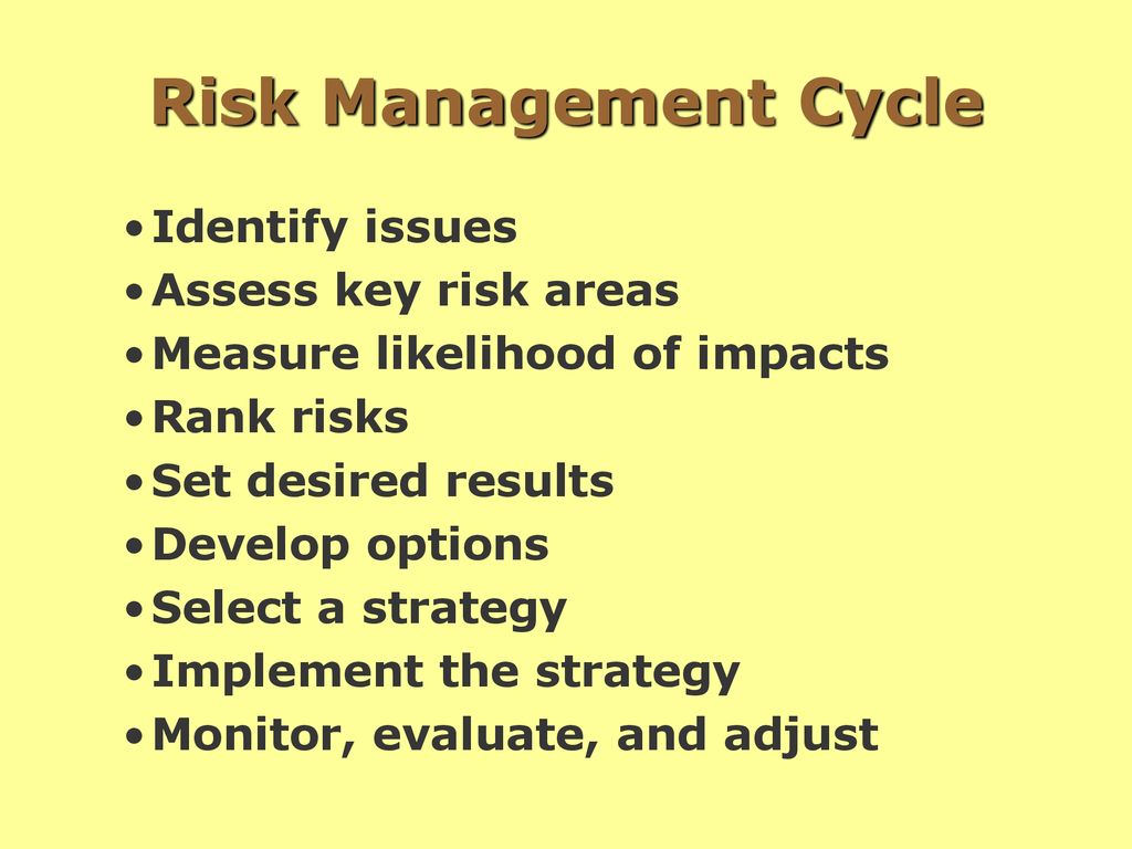 Risk Management Cycle Identify issues Assess key risk areas