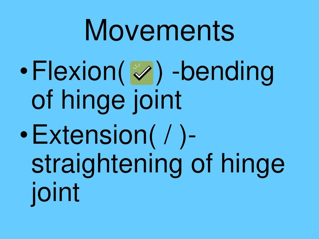 Movements Flexion( ) -bending of hinge joint