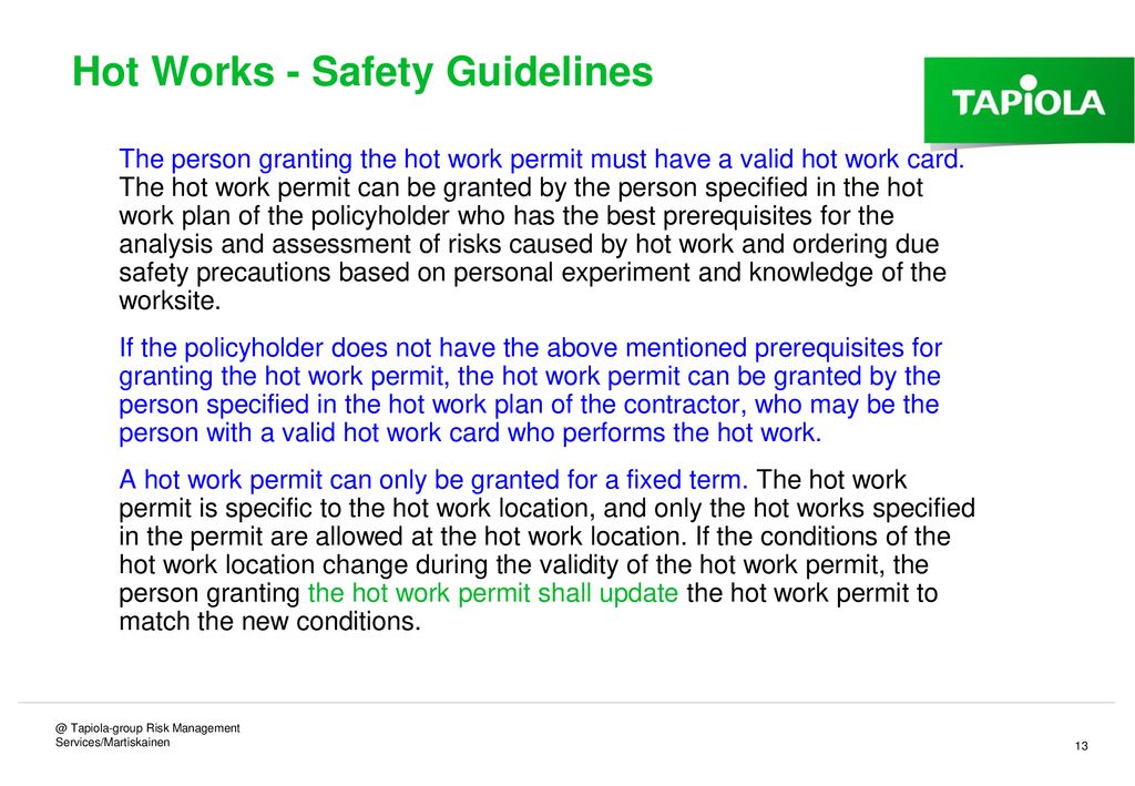 hot work guidelines