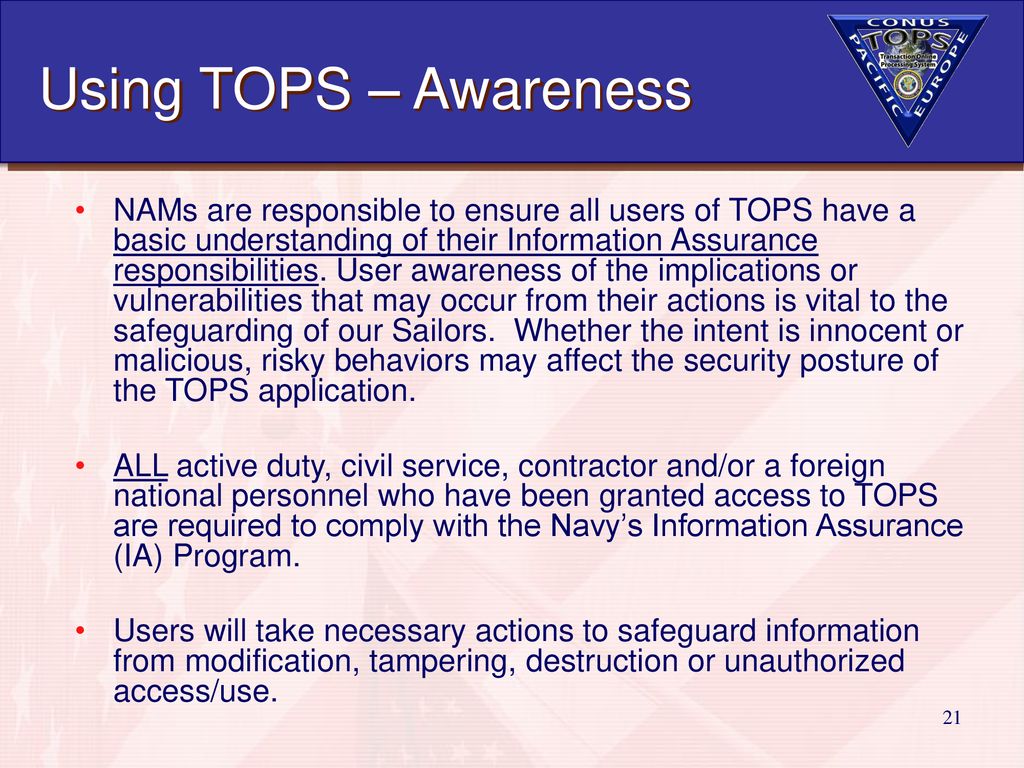 Using TOPS – Awareness