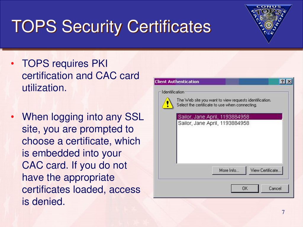 TOPS Security Certificates