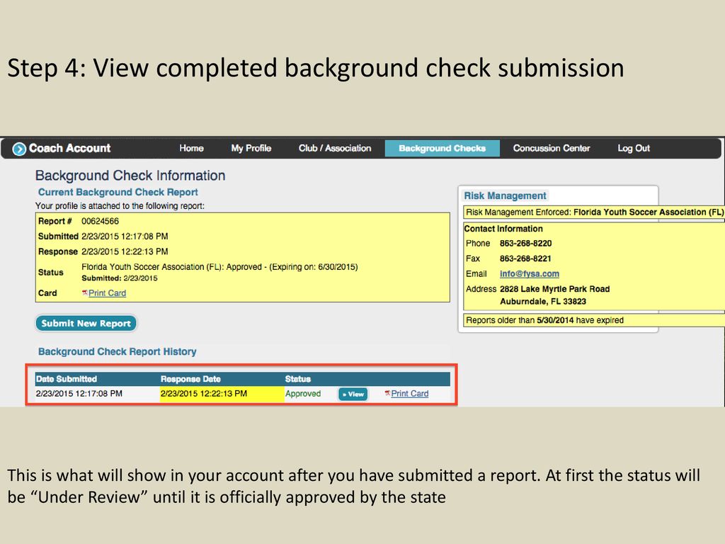 Step 4: View completed background check submission