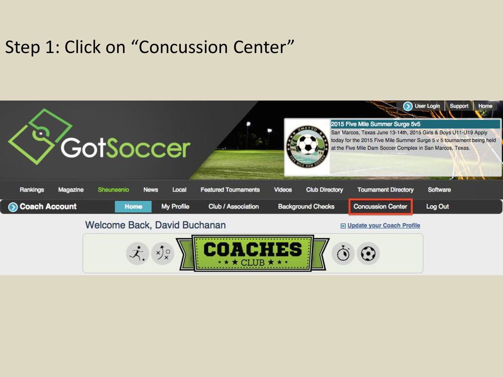 Step 1: Click on Concussion Center