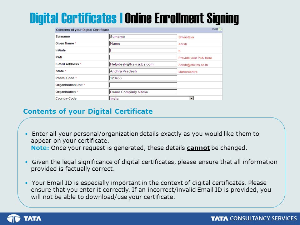 Digital Certificates | Online Enrollment Signing