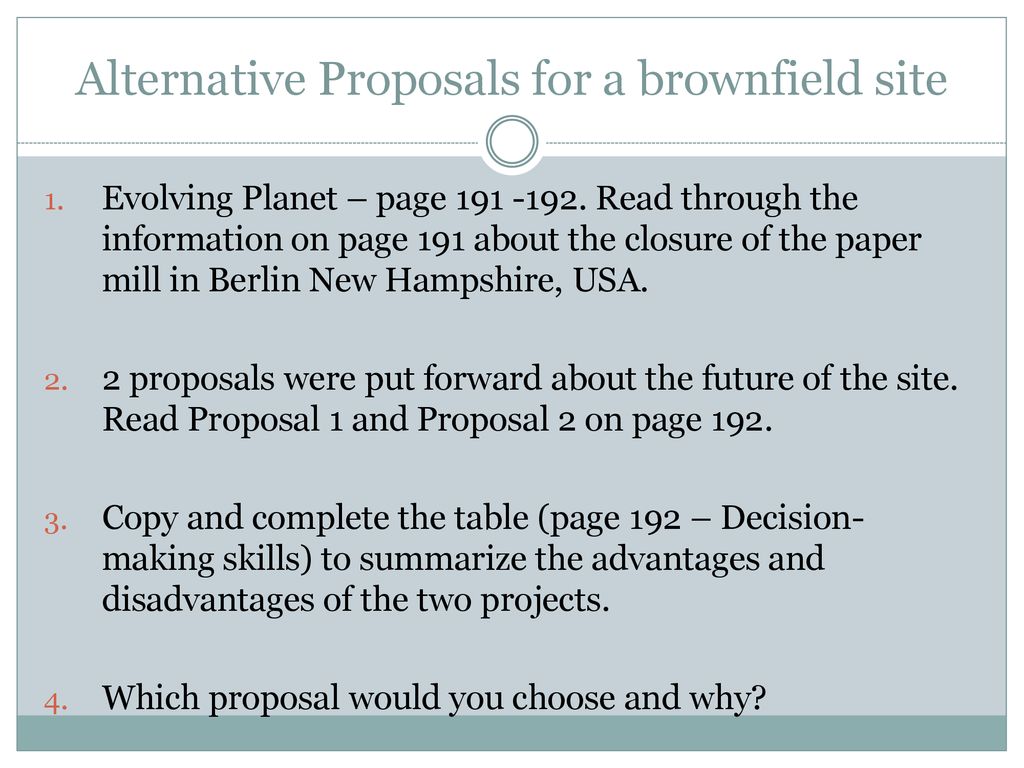 Alternative Proposals for a brownfield site
