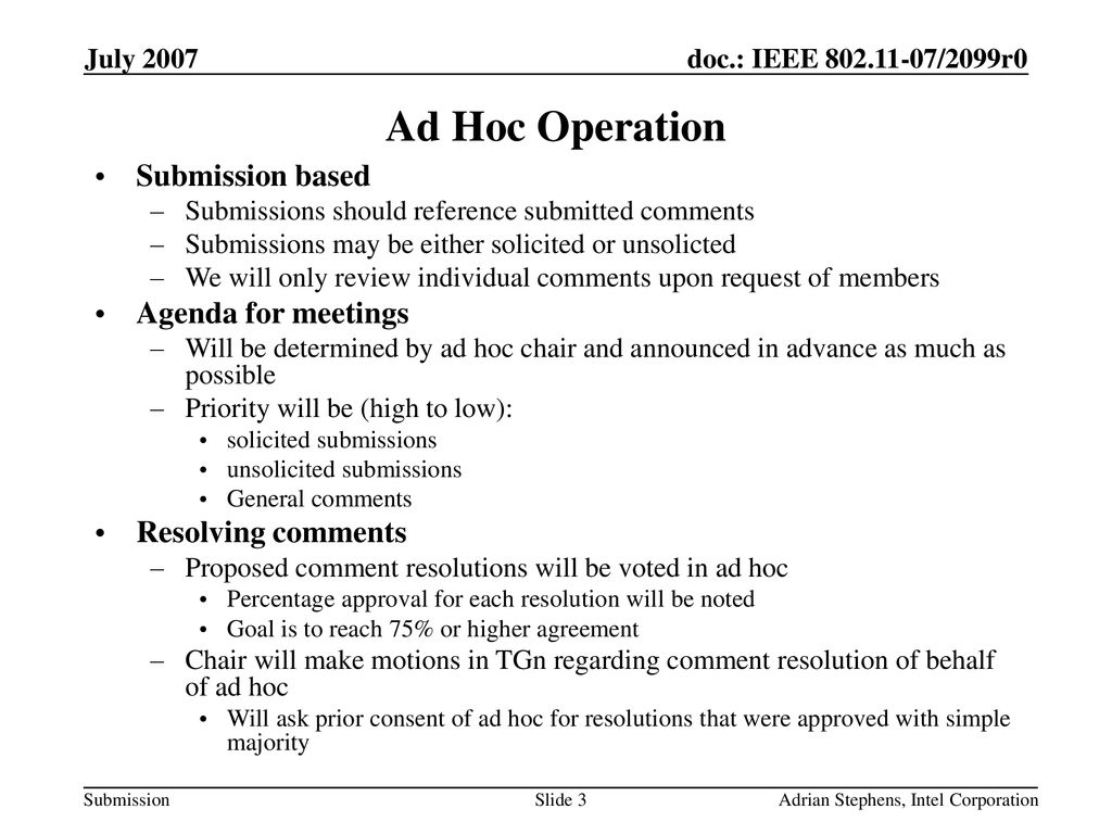 Ad Hoc Operation Submission based Agenda for meetings
