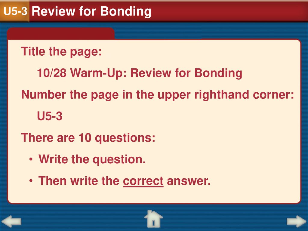 Review for bonding title the page 10 28 warm up review for bonding