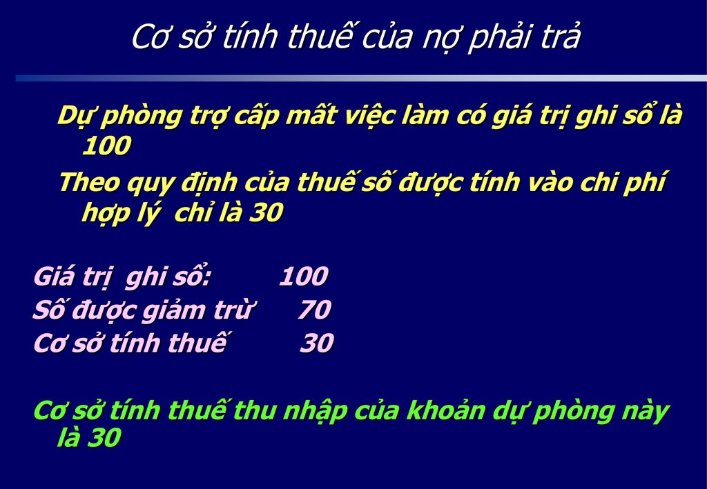 Cơ sở tính thuế của nợ phải trả