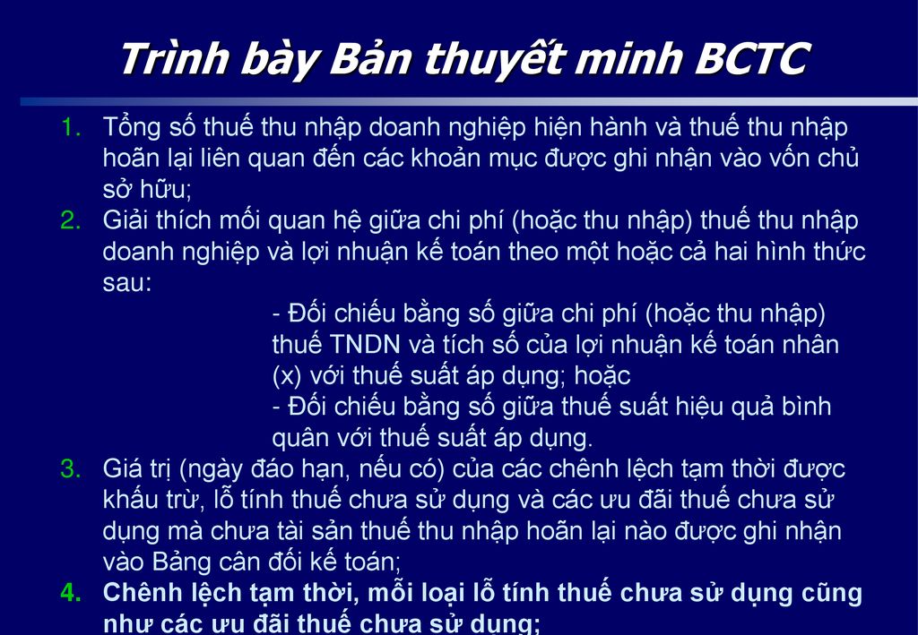 Trình bày Bản thuyết minh BCTC